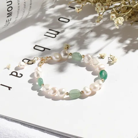 Simple Irregular Freshwater Pearl Bracelet Green Aventurine Natural Stone Bracelet For Women Elegant Jewelry Gift