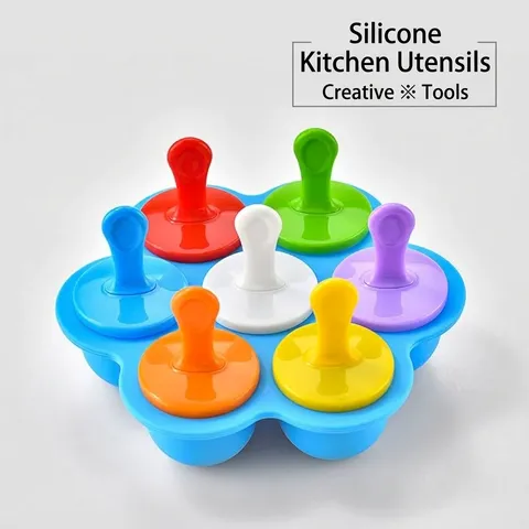 7-Hole Silicone Baby Food Storage Box DIY Colorful Ice Pop Maker Mold With Lid Easy Demolding Freezer Safe Kitchen Tool