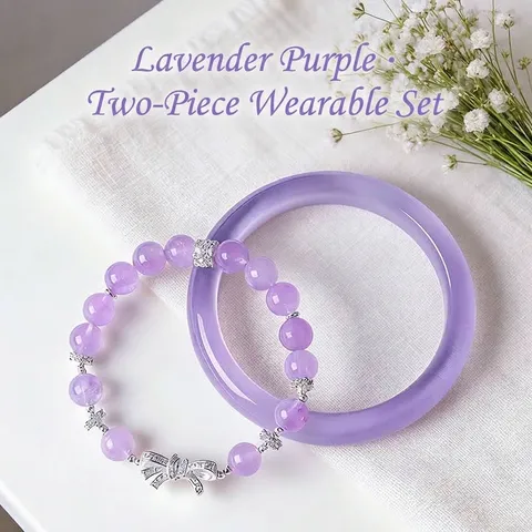 Natural Crystal Beaded Bracelet Bangle For Women Sweet Pink Lavender Quartz Chalcedony Butterfly Bow Rhinestone Jewelry