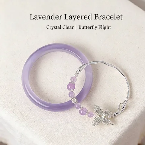 Ins Style Chinese Aesthetic Cool Crystal Bracelet Light Luxury Butterfly Cat's Eye Stone Layered Bangle Set For Women Beaded Jewelry