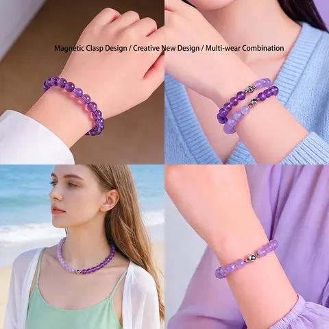 Natural Crystal Stone Beaded Necklace Bracelet For Women 2-in-1 Design With Magnetic Clasp Multi-Way Wearing Fashion Commuter Jewelry Agate Hand Chain Gift