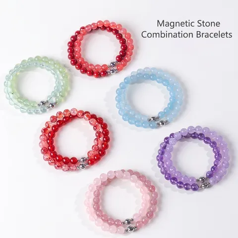Natural Crystal Stone Beaded Necklace Bracelet For Women 2-in-1 Design With Magnetic Clasp Multi-Way Wearing Fashion Commuter Jewelry Agate Hand Chain Gift