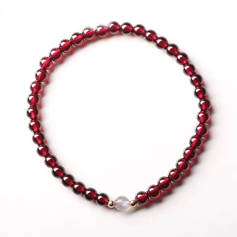 Natürliches Granat Grau Mondstein Zierliches Armband Vergoldete Perlen Für Damen Elegantes Einzelstrang Kristall Edelstein Schmuck Geschenk