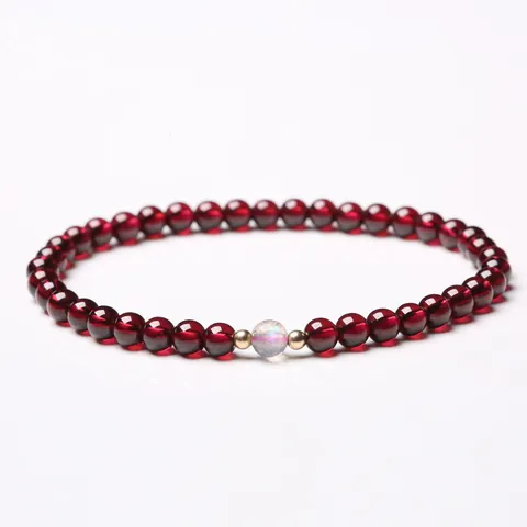 Natürliches Granat Grau Mondstein Zierliches Armband Vergoldete Perlen Für Damen Elegantes Einzelstrang Kristall Edelstein Schmuck Geschenk