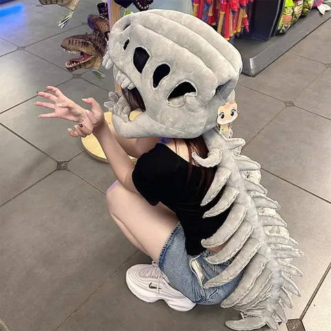 Novelty Dinosaur Skeleton Headgear Plush Toy Skeleton Exoskeleton Doll Funny Costume Party Gift