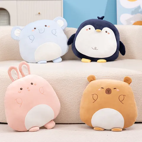 Cuscino Coperta Peluche Multifunzionale 2 in 1 Animali Cartoni Animati Morbido Ricamato Capibara Pinguino Coniglio Elefante Cuscino Coperta Aria Condizionata per Ufficio Casa