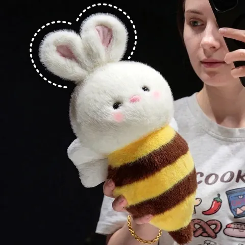 Cute Bee Rabbit Plush Toy Creative Soft Stuffed Animal Bunny Bee Striped Doll Kawaii Decorative Ornament For Kids Girls Gift