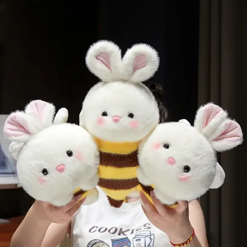 Cute Bee Rabbit Plush Toy Creative Soft Stuffed Animal Bunny Bee Striped Doll Kawaii Decorative Ornament For Kids Girls Gift