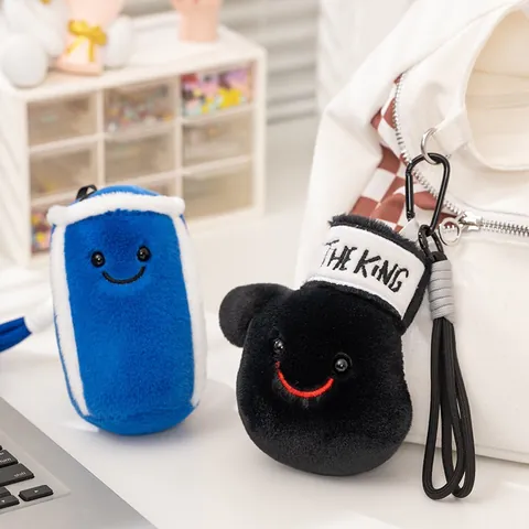 Creative Boxing Glove And Sandbag Plush Keychain Mini Soft Stuffed Doll Sports Theme Gym Souvenir For Bag Decor Pendant
