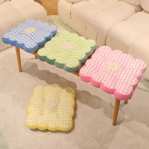 Cojín de Asiento a Cuadros con Forma de Flor Suave Engrosado Cojín de Silla Galleta Almohada de Futón para Oficina Casa Sofá