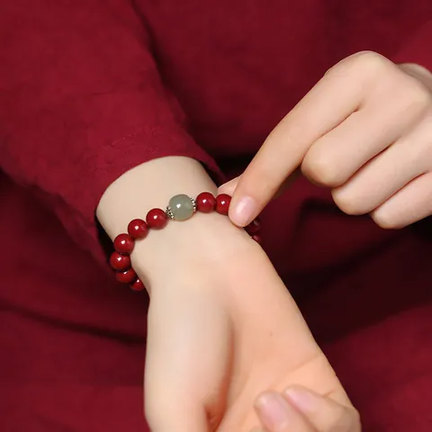 Cinnabar Beaded Bracelet With Hetian Jade Chinese Retro Zodiac Amulet Red Bracelet For Men Women Luck Gift Jewelry