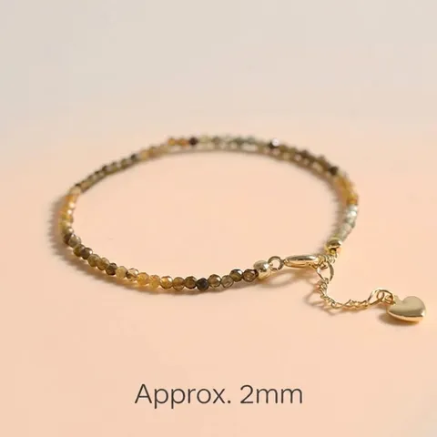 Bracciale in Tormalina Gialla Ultra Sottile da Donna Stile Cinese Vintage Bracciale con Pietre Naturali e Chiusura in Oro Riempito 14K