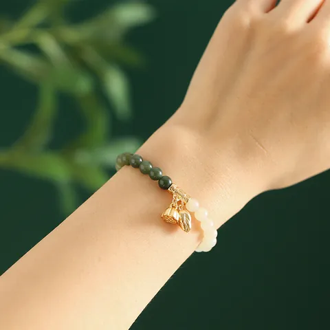 Natürliche Hetian Jade Armband Für Damen Chinesischer Stil Lotus Anhänger Verlauf Grün Weiß Jade Perlen Armband Schmuck Geschenk