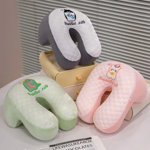 Cooling Ice Silk Office Nap Pillow Memory Foam U-Shaped Desk Sleeping Cushion Cartoon Animal Embroidery Neck Support For Office Students