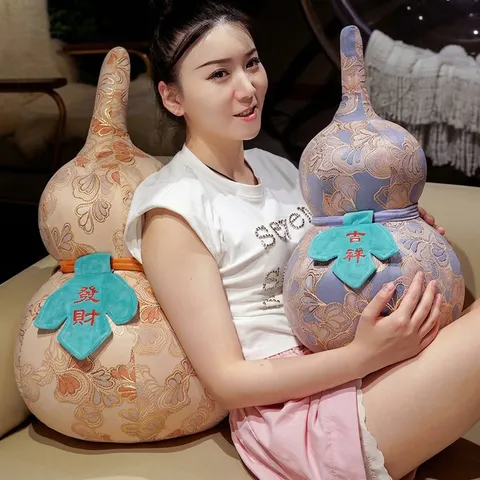Dekokissen Im Chinesischen Stil Kürbis Goldfolie Bronzierter Plüschtier Traditionelles Wolkenmuster Dekoratives Kissen Für Wohnzimmer Heimdekoration
