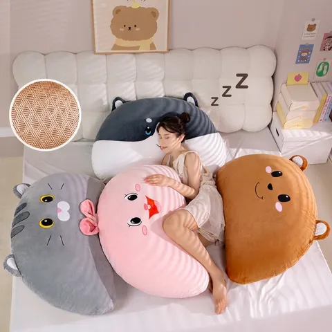 Cute Cartoon Animal Bed Head Cushion Double Sided Cooling Summer Mat Crystal Velvet Backrest Pillow For Girls Students Soft Large Throw Pillow Removable Washable