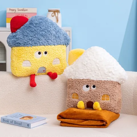Cartoon Haus Plüsch Kissen Decke Set Weiches Gefülltes Büro Nickerchen Kissen Mit Versteckter Decke Dekorative Zierkissen Für Zuhause Auto Büro