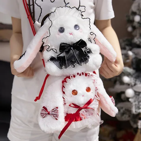 Lolita Hase Plüschtasche Weiß Lange Ohren Kaninchen Umhängetasche Mit Spitze Schleife Dekoration Süßes Geschenk Für Damen Mädchen