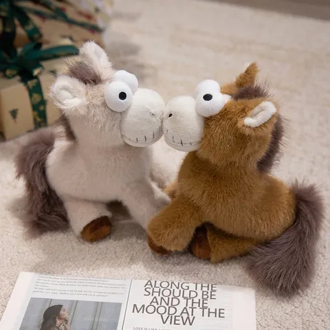 Funny Horse Plush Toy Big Eyes Exposed Teeth Zodiac Animal Pony Stuffed Doll Gift For Kids Home Decor Desktop Ornament