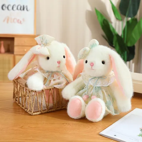 Süßer Blumenkleid Hase Plüschtier Weicher Gefüllter Kaninchen Puppe Mit Spitze Schleife Für Mädchen Zimmer Deko Geschenk
