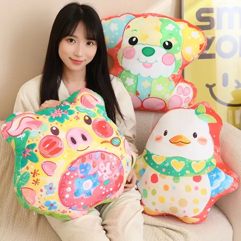 Colorful Animal Plush Toy Cartoon Bear Cat Dog Duck Pig Shaped Throw Pillow Polyester Home Decoration Gift For Kids