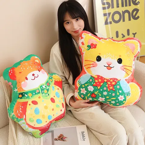 Colorful Animal Plush Toy Cartoon Bear Cat Dog Duck Pig Shaped Throw Pillow Polyester Home Decoration Gift For Kids