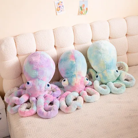 Giocattolo di Peluche a Forma di Polpo Tie-dye Colorato Animale di Peluche Morbido Cuscino Polpo Marino per Bambini