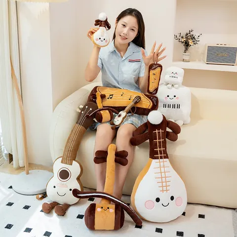 Creative Simulation Musical Instrument Plush Toy Pipa Erhu Guzheng Guitar Piano Soft Doll Stuffed Instrument Pillow Decoration Gift