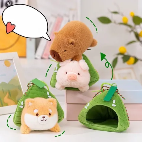 Cute Cartoon Capybara Pig Dog Plush Keychain Creative Zongzi Shape Stuffed Animal Doll Hanging Ornament Soft Toy Gift For Bag Home Car Key Decor