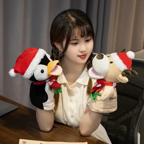Cartoon Weihnachten Bauchredner Handpuppe Plüschtier Weihnachtsmann Schneemann Rentier Pinguin Mund Beweglich Erzählpuppe Für Kinder