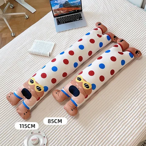 Long Cat Plush Body Pillow For Sleeping Dormitory Bed Side Sleeper Leg Support Cushion Dopamine Style Polka Dot Animal Head Pillow