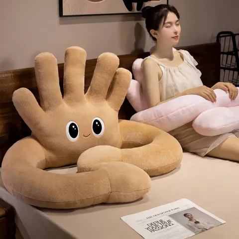 Creative Five Fingers Palm Hand Shaped Plush Pillow Soft Cartoon Face Lumbar Support Cushion For Office Chair Home Sofa Decor Gift