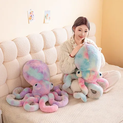 Giocattolo di Peluche a Forma di Polpo Tie-dye Colorato Animale di Peluche Morbido Cuscino Polpo Marino per Bambini