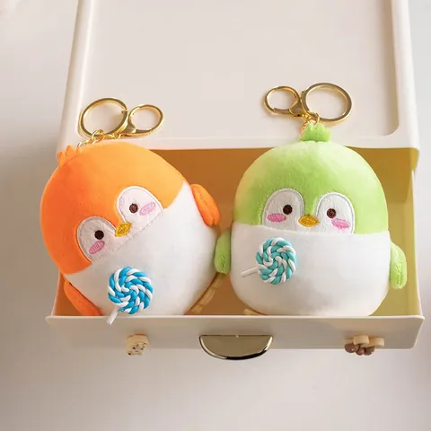 Embroidered Lollipop Penguin Plush Keychain Soft Stuffed Animal Toy Bag Charm For Girls Kids Gift