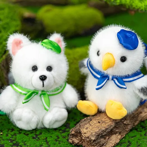 Cute Marine Series Seagull Arctic Fox Plush Keychain Soft Stuffed Animal Bag Pendant Accessory Gift For Kids Women