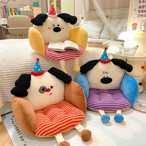 Simpatico Cuscino per Sedia Integrato a Forma di Cane da Cartone Animato Spesso Schienale in Peluche Supporto Lombare Cuscino da Seduta per Ufficio Casa Scuola Inverno Cuscino Caldo