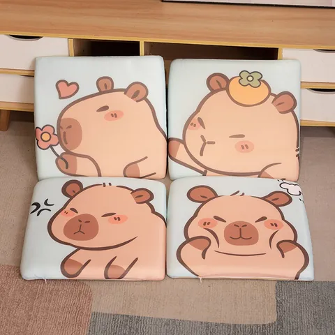 Cartoon Capybara Square Seat Cushion Ice Silk Cooling Memory Foam Chair Pad For Office Student Dining Room Chair Home Decor