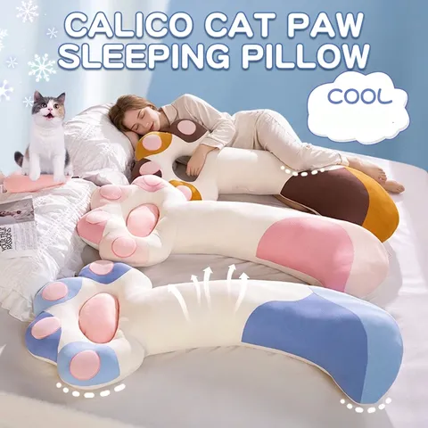 Cute Cat Paw Long Body Pillow AX Breathable Fabric Soft PP Cotton Filled Removable Washable Sleeping Cushion For Bed Women Men Gift
