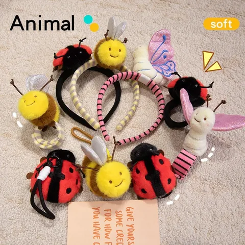 Lindo Peluche Abeja Mariquita Mariposa Pulsera Slap Diadema Llavero Imán Hombro Juguete Suave Animal Decoración Accesorios Regalo Niños