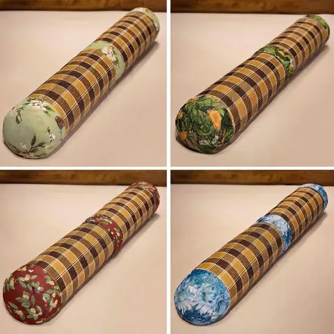 Pastoral Plaid Rattan Cooling Bolster Pillow Cylindrical Long Body Pillow For Side Sleeping Bed Support Backrest Pillow
