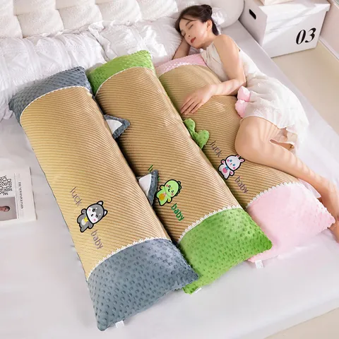 Almohada Corporal de Verano Refrescante Cilindro Soporte Patchwork Seda de Hielo Tela Minky Dot Cojín Largo Mujer Dormitorio