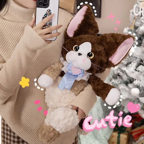 Devon Rex Katze Plüschtier Weiches Lockiges Fell Kuscheltier Mit Latz Schleife Dekorative Kätzchen Puppe Für Kinder Weihnachten Geburtstag Geschenk