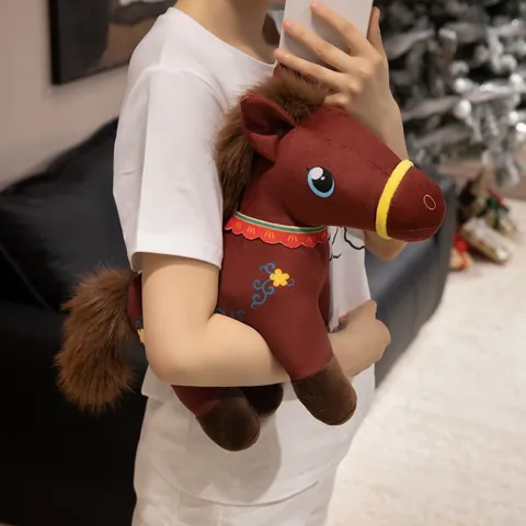 Cute Horse Plush Toy Zodiac Year Of The Horse Mascot Stuffed Animal With Traditional Cloud Embroidery Patterns Soft PP Cotton Home Decor Gift For Children Women