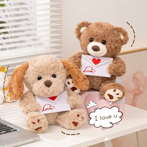 Cute Teddy Bear Puppy Plush Toy With Love Envelope For Valentine's Day Confession Gift Soft Stuffed Animal Doll For Girlfriend