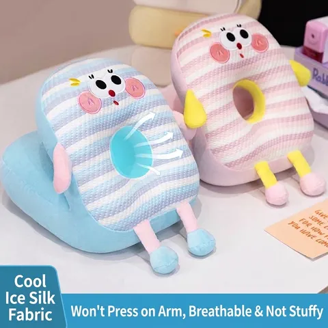 Double-Sided Ice Silk Nap Pillow Cooling Breathable Hollow Office Student Sleeping Pillow Soft Plush Nap Mat Cushion For Summer