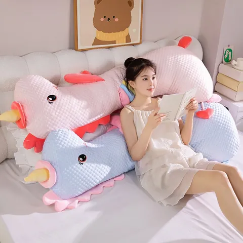 Cuscino Lungo Rinfrescante Estivo Cartone Animato Unicorno Dinosauro Peluche Cuscino Lungo Ricamato su Entrambi i Lati per Letto Decorazione Casa