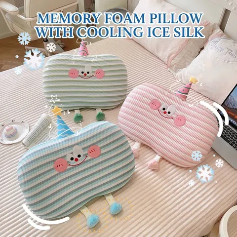 Cute Dopamine Striped Memory Foam Nap Pillow Ice Silk Cooling Breathable Cat Belly Cartoon Pillow For Student Dormitory Office Bed Pillow