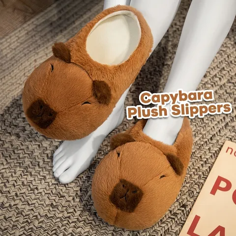 Cute Capybara Plush Slippers For Women Winter Warm Indoor Home Shoes Cartoon Animal Non-slip Soft Comfortable Gift