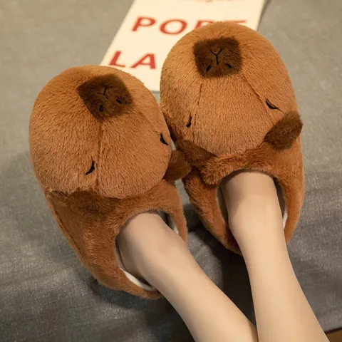 Cute Capybara Plush Slippers For Women Winter Warm Indoor Home Shoes Cartoon Animal Non-slip Soft Comfortable Gift