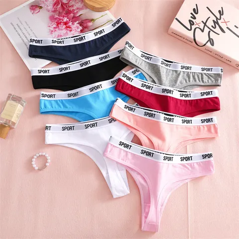 Perizoma Sportivo da Donna in Cotone a Vita Bassa Con Stampa a Lettere Cinturino Elastico Traspirante Comodo Fitness Intimo